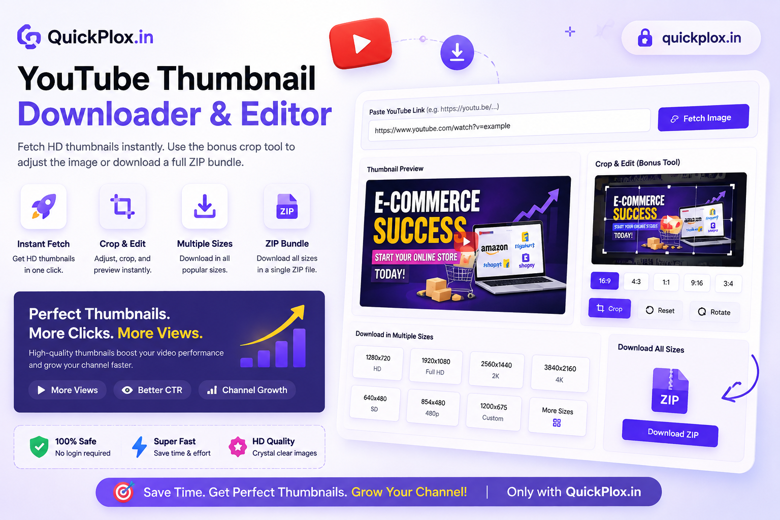 advanced youtube thumbnail downloader and editor dashboard interface