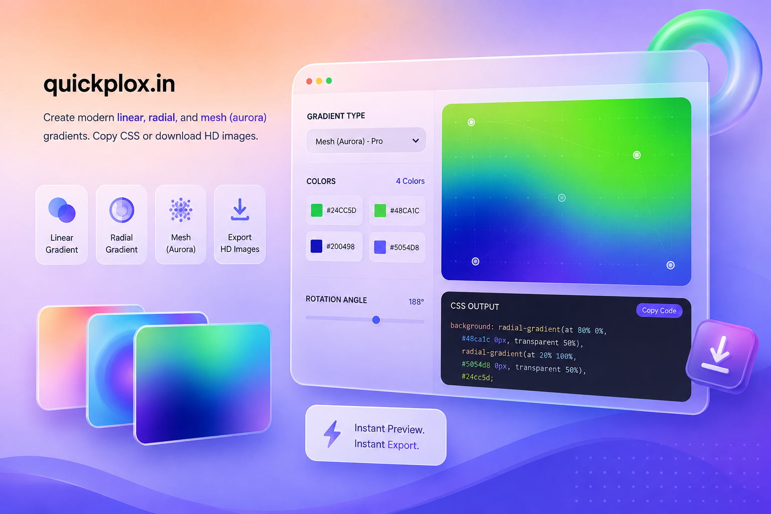 Premium Mesh Gradient Generator tool creating an aurora background