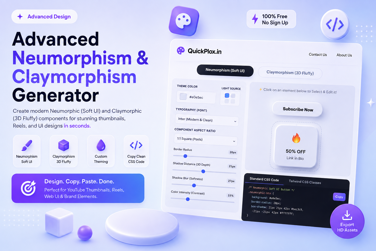 Neumorphism and Claymorphism Generator for UI