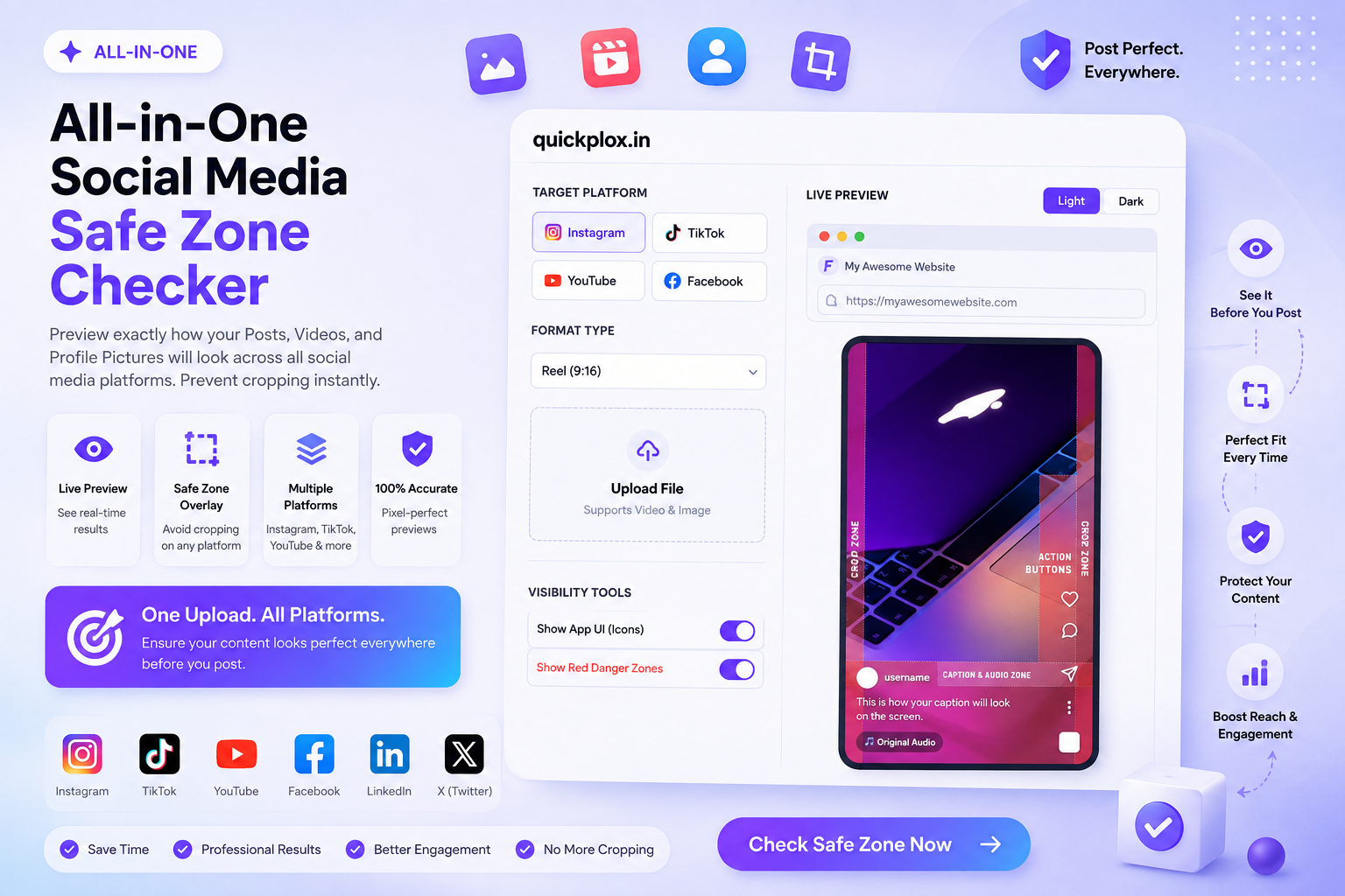 Social media safe zone checker and logo profile picture preview tool